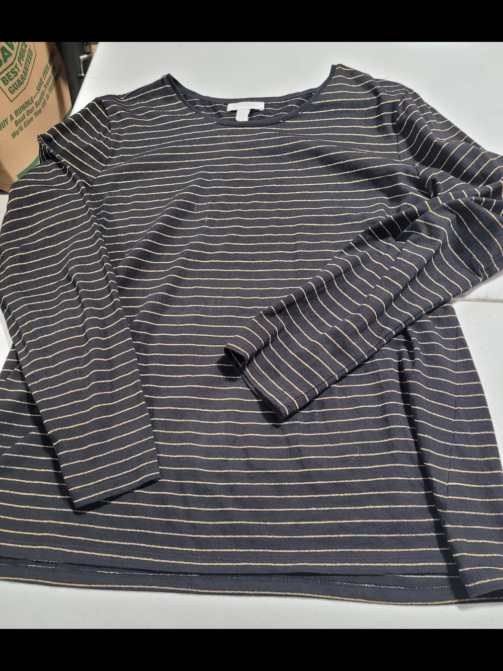 Charter Club Navy and Tan Striped Long-Sleeve Tee - Picture 1 of 3